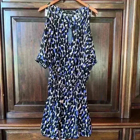 New With Tags / Karina Grimaldi Cold Shoulder Dress, Size S, Black & Purple - Picture 3 of 11
